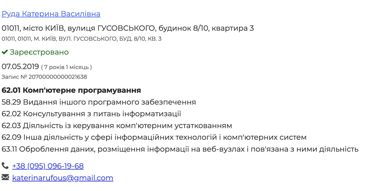 Ілюстрація до публікації «Ексголова КРАІЛ Іван Рудий шукає кошти на заставу і тут варто звернути увагу, що його дружина Катерина Руда (Гаркуша) має ФОП 62.01 Комп'ютерне програмування.»
