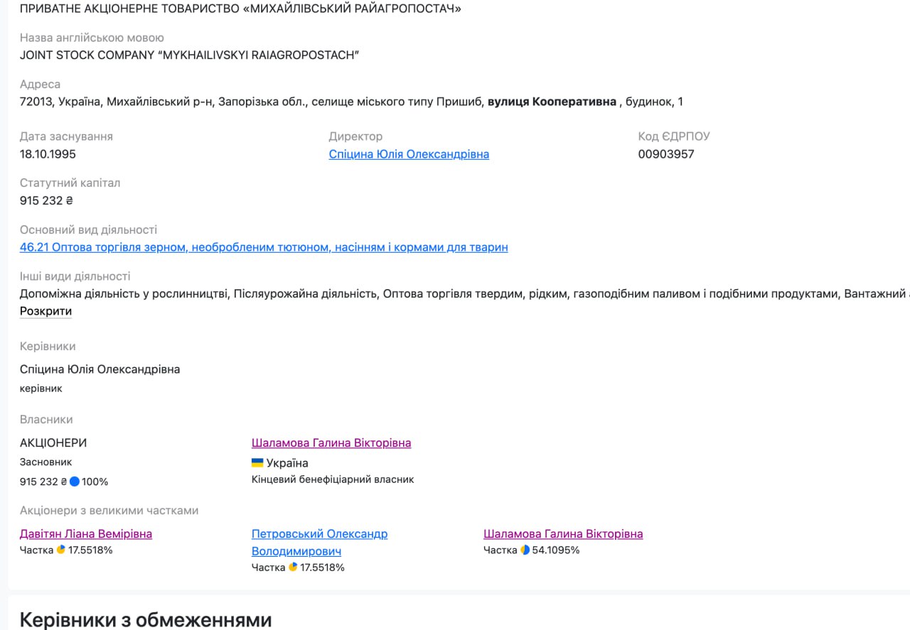 Ілюстрація до публікації «Підконтрольна Вемиру Давітяну структура на Запоріжжі — ПрАТ «Михайлівський райагропостач» — тісно співпрацює з окупантами та може бути ланкою в схемі експорту вкраденого…»