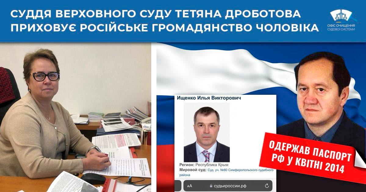 Ілюстрація до публікації «Суддя ВС Тетяна Дроботова приховує російське громадянство свого чоловіка»