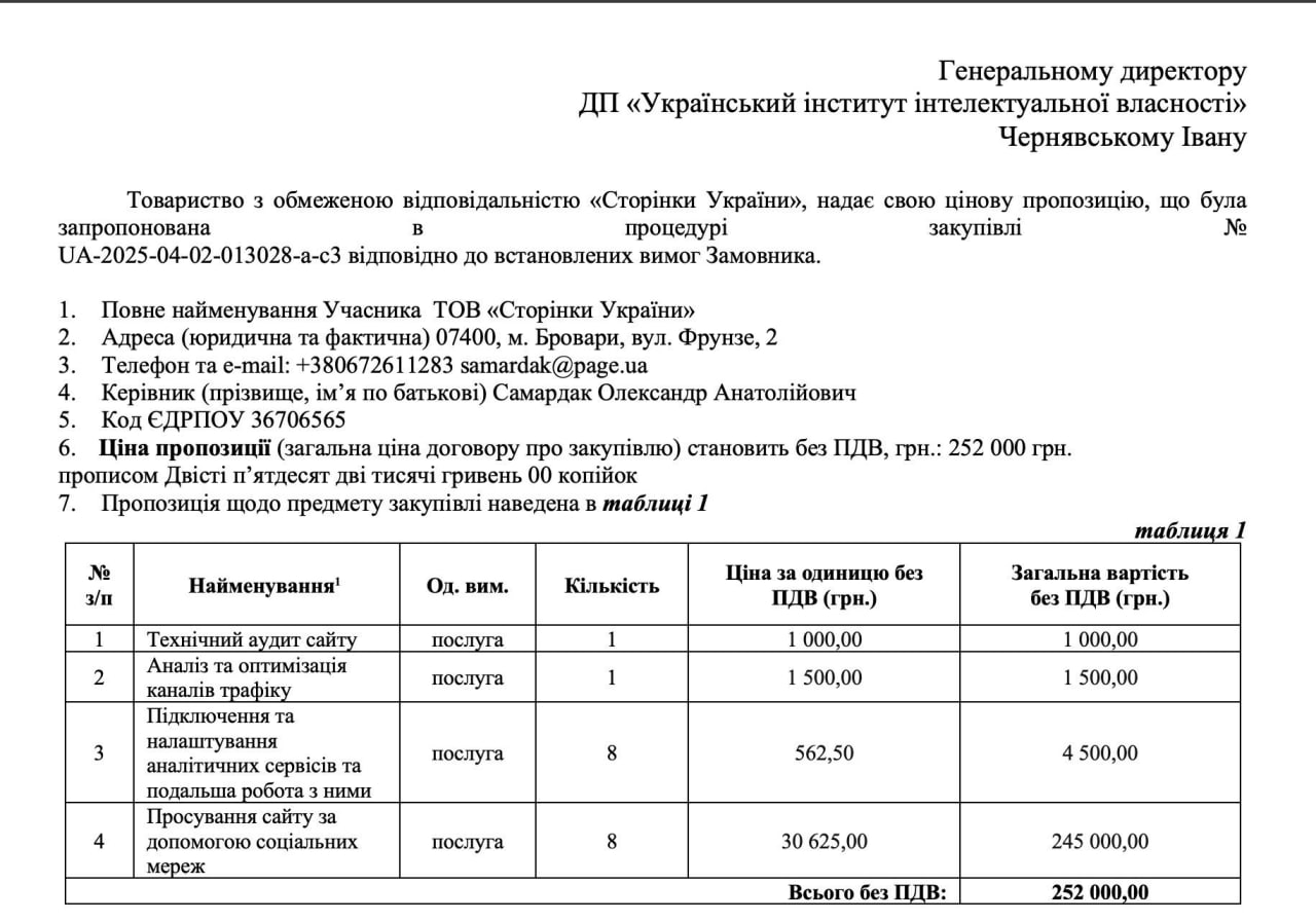 Ілюстрація до публікації «Гендиректор ДП "Український інститут інтелектуальної власності" (ДП "Цифрове") Іван Чернявський замовив аудит та просування державного сайту в соцмережах за 252 тис. гривень.»