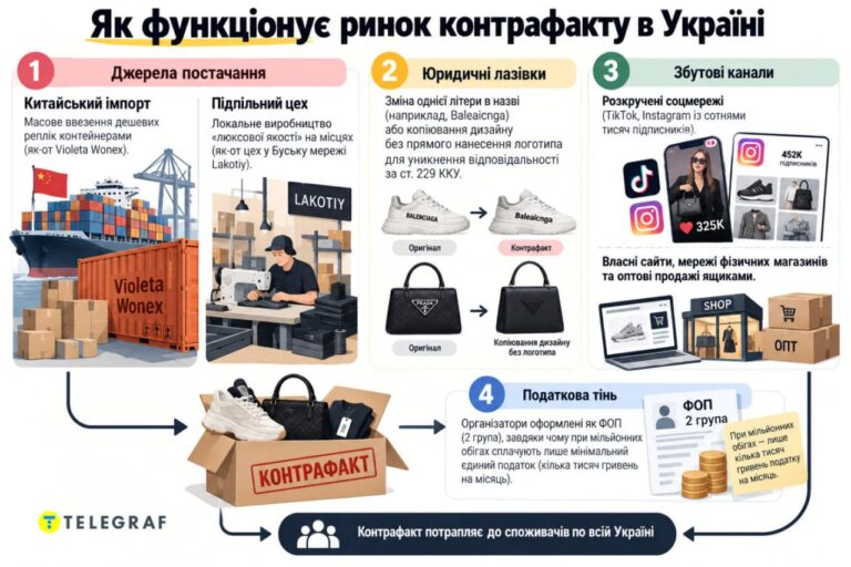 Ілюстрація до публікації «Королі контрафакту: як в Україні продають кросівки Nike за 380 грн і заробляють на цьому мільйони»